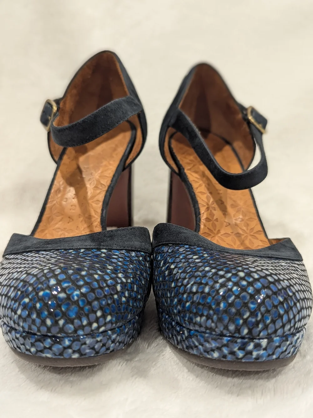 Chie Mihara Navy Blue Snake-Print Mary Jane Heels 🔥Fall Staple For Your Close!